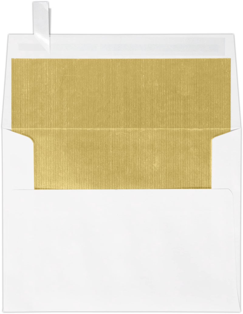 LUXPaper A2 Foil Lined Invitation Envelopes | Peel & Press | 4 3/8" x 5 3/4" | White w/Gold LUX Lining | 70lb. Text | 50 Qty - Image 1